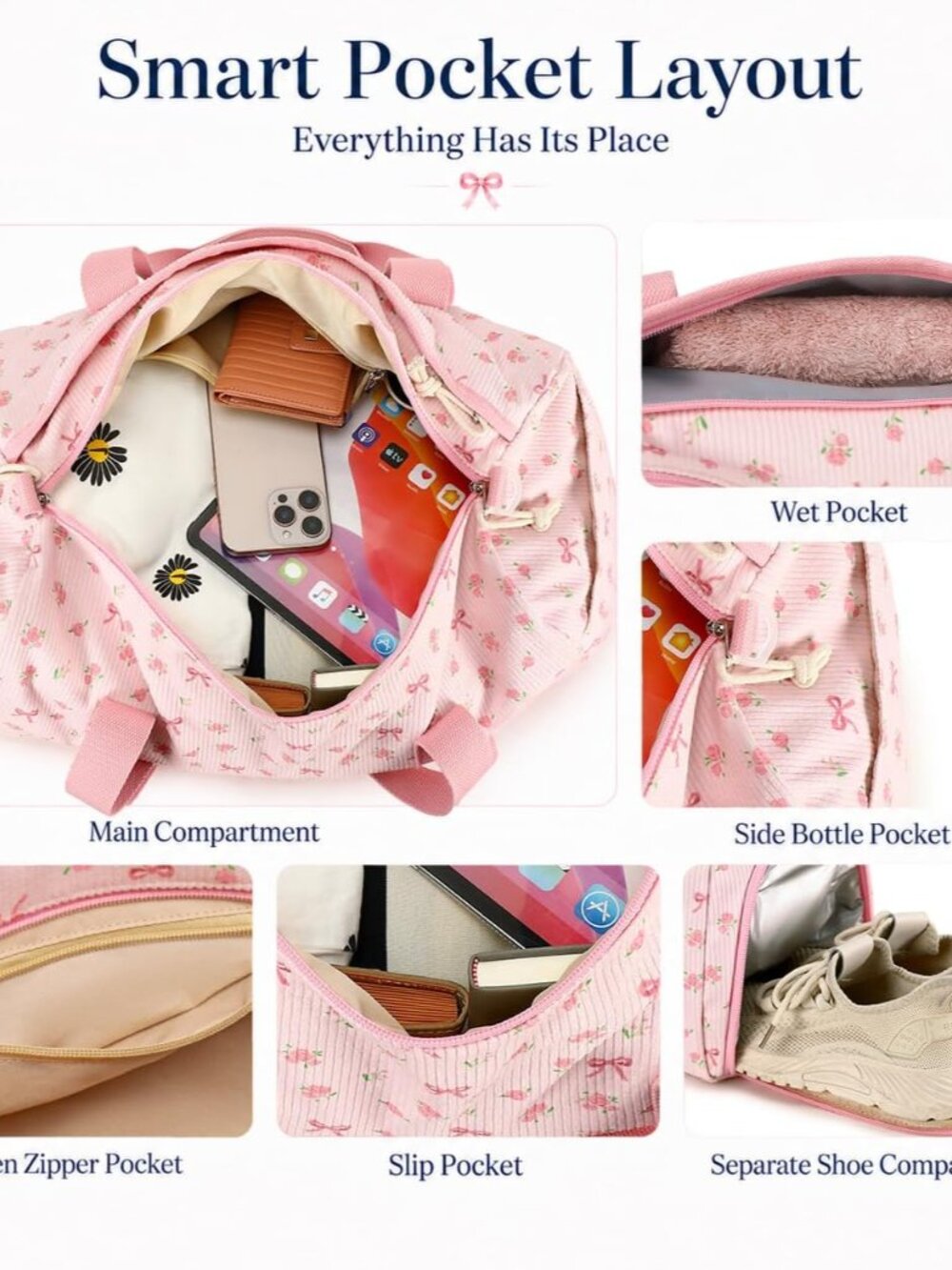 Duffle Bag Girls Kids Cute Gym Bag with Shoes Compartment & Wet Separation Water - Picture 3 of 9
